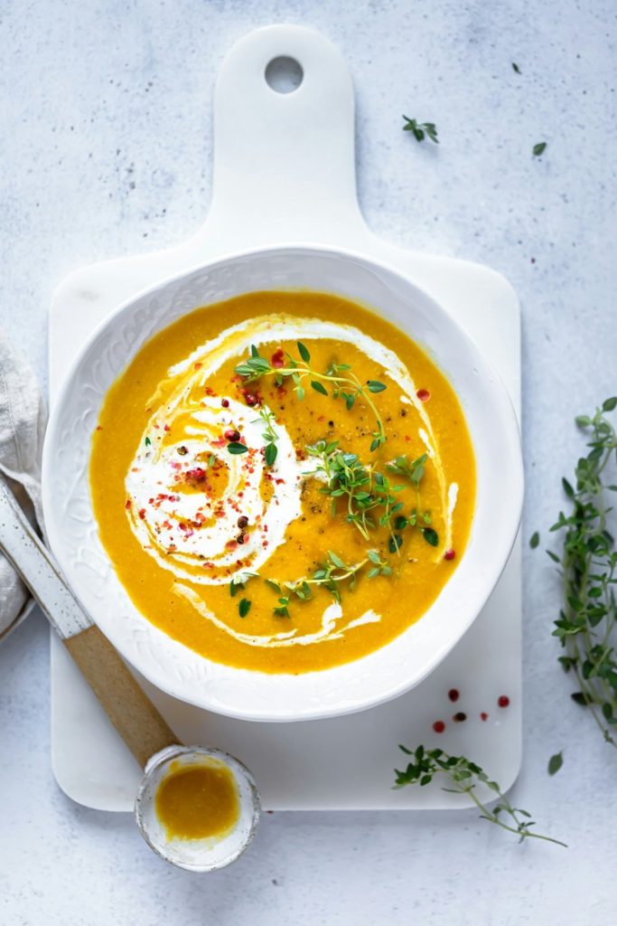 pumpkin soup with time and cream